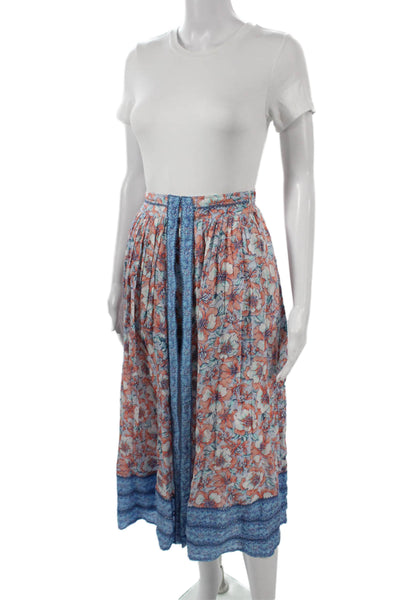 Poupette St. Barth Women Peasant Maxi Skirt Blue Floral Viscose Size S