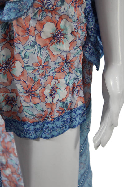 Poupette St. Barth Women Peasant Maxi Skirt Blue Floral Viscose Size S