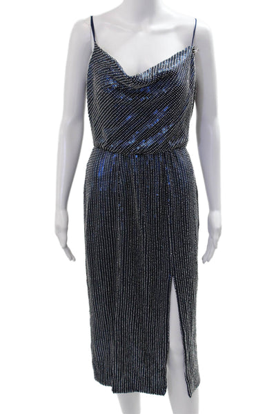 Haney Women Slip Dress Dark Blue Polka Dot Sleeveless Knee Length Size 6