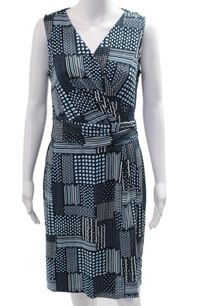 J. Mclaughlin Women Wrap Dress Black V-Neck Geometric Sleeveless Size M