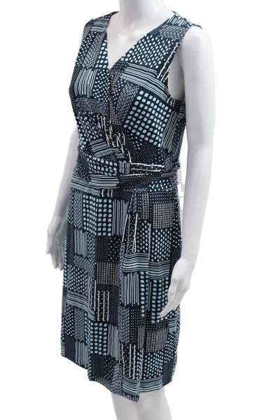 J. Mclaughlin Women Wrap Dress Black V-Neck Geometric Sleeveless Size M