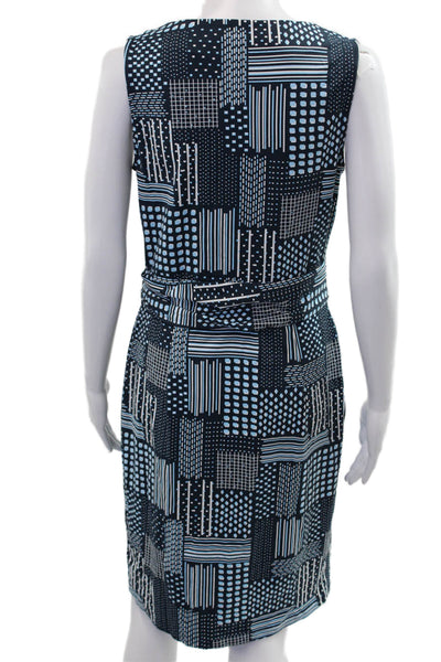 J. Mclaughlin Women Wrap Dress Black V-Neck Geometric Sleeveless Size M