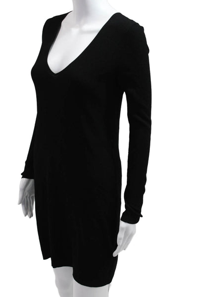 Theory Women Sweater Dress Black V-Neck Long Sleeve Knee Length Size S
