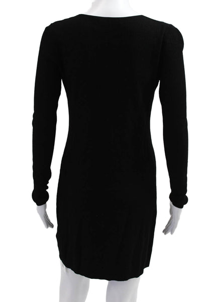 Theory Women Sweater Dress Black V-Neck Long Sleeve Knee Length Size S