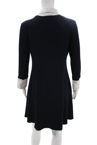 Bailey 44 Women Dark Blue Shift Shirt Dress 3/4 Sleeve Collared Button Size S
