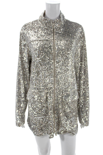 BB Dakota Womens Bomber Jacket Gray High Neck Zip Polyester Size S