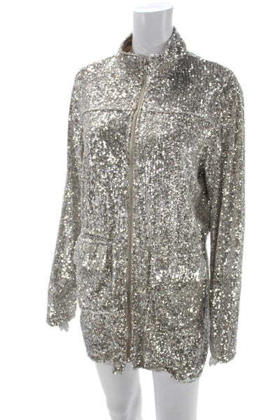 BB Dakota Womens Bomber Jacket Gray High Neck Zip Polyester Size S