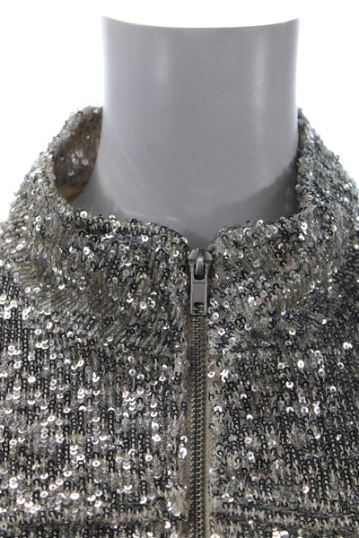 BB Dakota Womens Bomber Jacket Gray High Neck Zip Polyester Size S