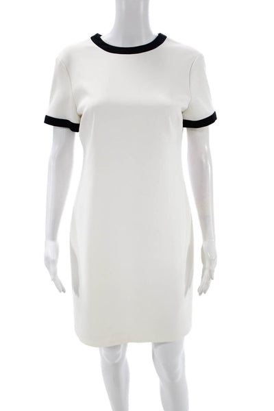 Theory Womens White Shift T-Shirt Dress Short Sleeve Crew Neck Zip Size 6