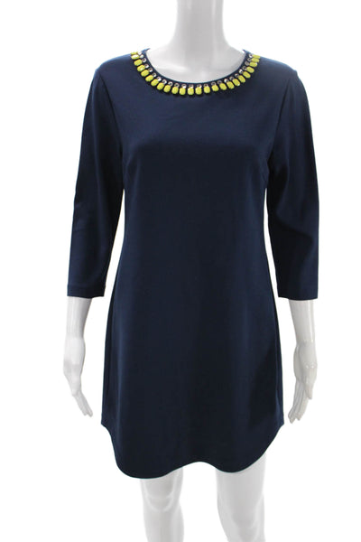 Trina Turk Womens Dark Blue Shift Dress 3/4 Sleeve Round Neck Size 6