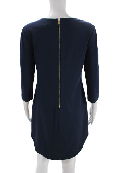 Trina Turk Womens Dark Blue Shift Dress 3/4 Sleeve Round Neck Size 6