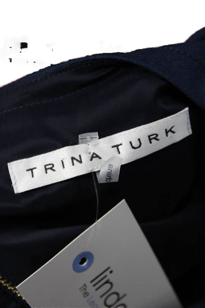 Trina Turk Womens Dark Blue Shift Dress 3/4 Sleeve Round Neck Size 6