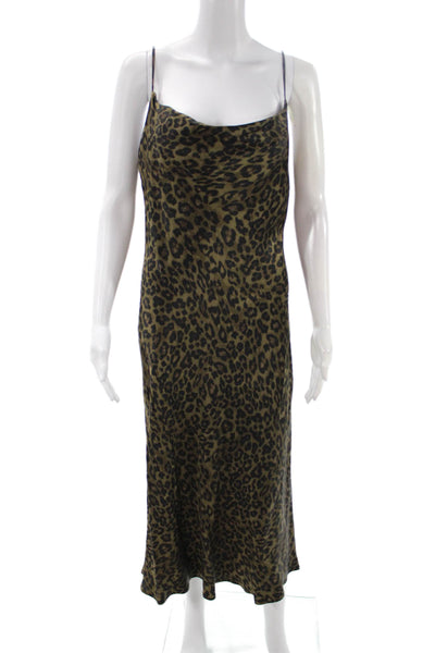 Trina Turk Womens Sheath Slip Dress Black V Neck Animal Print Size S