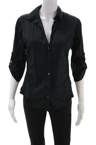 Standard James Perse Women Black Cotton Button-Up Top 3/4 Sleeve Size 3