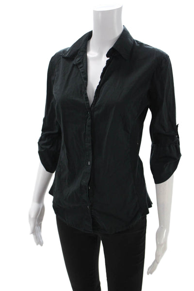 Standard James Perse Women Black Cotton Button-Up Top 3/4 Sleeve Size 3