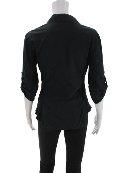 Standard James Perse Women Black Cotton Button-Up Top 3/4 Sleeve Size 3
