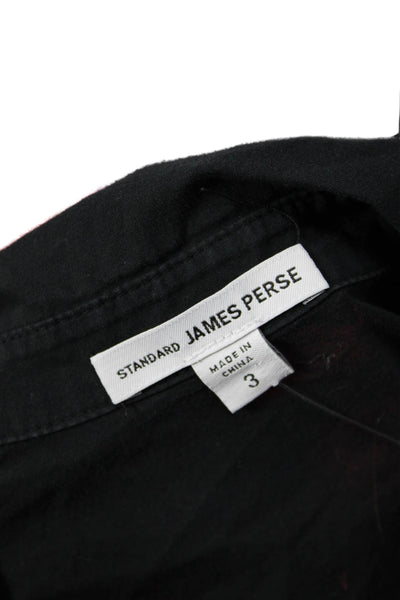 Standard James Perse Women Black Cotton Button-Up Top 3/4 Sleeve Size 3