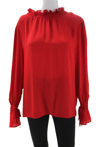 Vince Camuto Womens Silk High Neck Long Sleeve Drawstring Blouse Red Size L