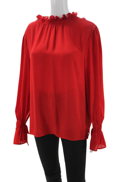 Vince Camuto Womens Silk High Neck Long Sleeve Drawstring Blouse Red Size L