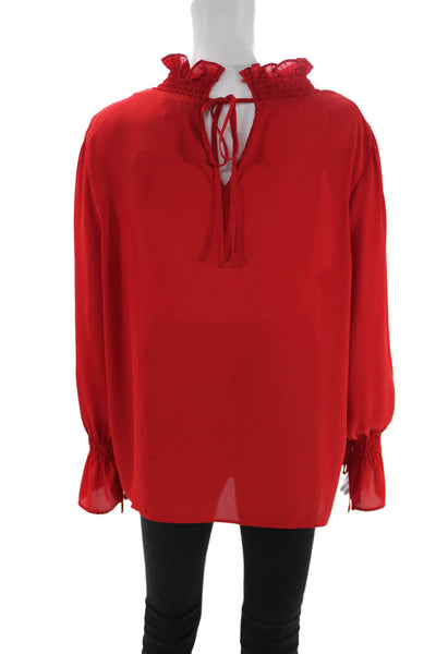 Vince Camuto Womens Silk High Neck Long Sleeve Drawstring Blouse Red Size L