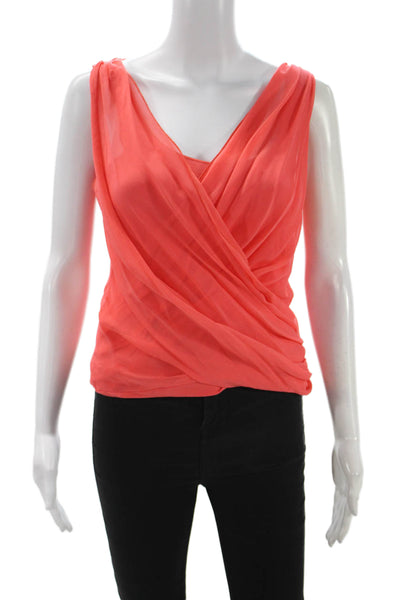 Bailey 44 Womens Sleeveless V-Neck Orange Blouse Solid Polyester Spandex Size M