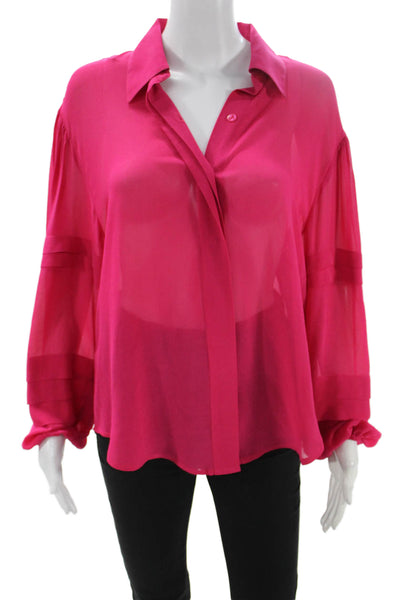 Trina Turk Women Collared Pink Long Sleeve Button Up Blouse Size M