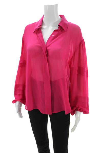 Trina Turk Women Collared Pink Long Sleeve Button Up Blouse Size M