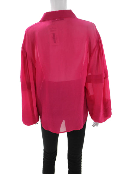 Trina Turk Women Collared Pink Long Sleeve Button Up Blouse Size M