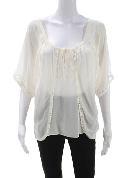 Of Two Minds Women Kimono Blouse White Short Sleeve Bohemian Size M