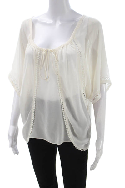 Of Two Minds Women Kimono Blouse White Short Sleeve Bohemian Size M