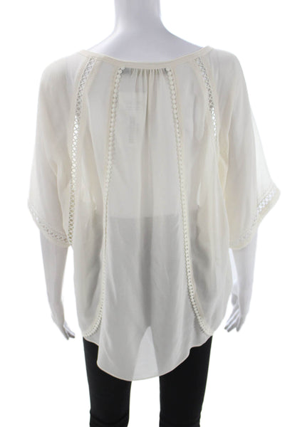 Of Two Minds Women Kimono Blouse White Short Sleeve Bohemian Size M