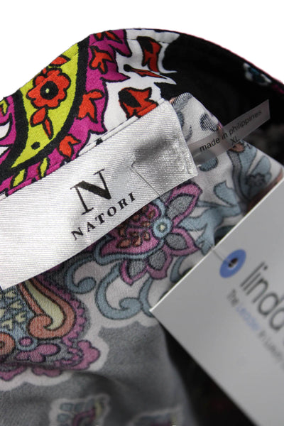 Natori Women Kimono Blouse Black Paisley V-Neck Long Sleeve Size XL