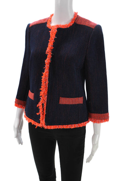 Trina Turk Womens Dark Blue Crew Neck 3/4 Sleeve Blazer Size 8