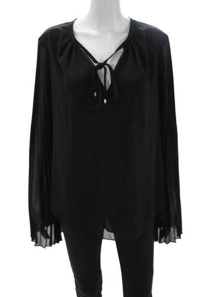Trina Turk Womens Black Tie Neck Long Sleeve Blouse Size L