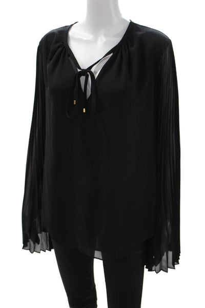 Trina Turk Womens Black Tie Neck Long Sleeve Blouse Size L