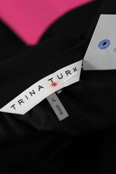 Trina Turk Womens Black Tie Neck Long Sleeve Blouse Size L