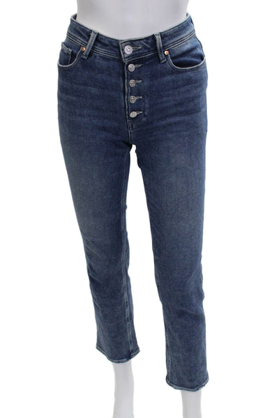 Paige Women Ankle Cropped Jeans Dark Blue Mid Rise Petite Size 24