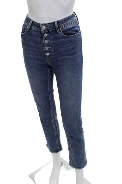 Paige Women Ankle Cropped Jeans Dark Blue Mid Rise Petite Size 24