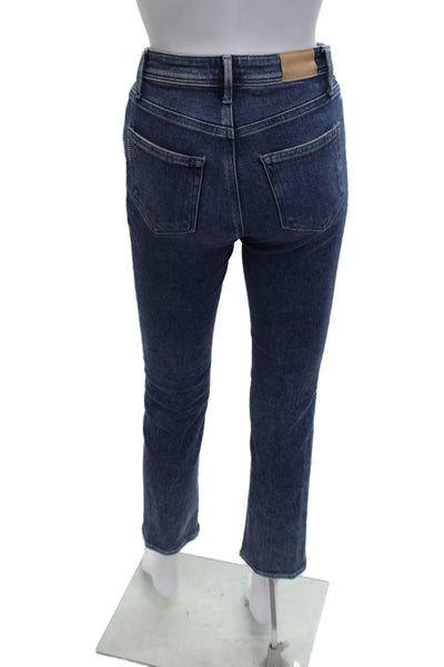 Paige Women Ankle Cropped Jeans Dark Blue Mid Rise Petite Size 24