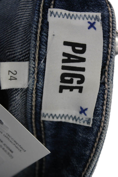Paige Women Ankle Cropped Jeans Dark Blue Mid Rise Petite Size 24