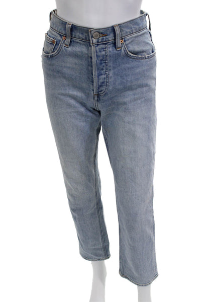 Denim Forum Women Mom Cropped High Rise Light Blue Jeans Size 25