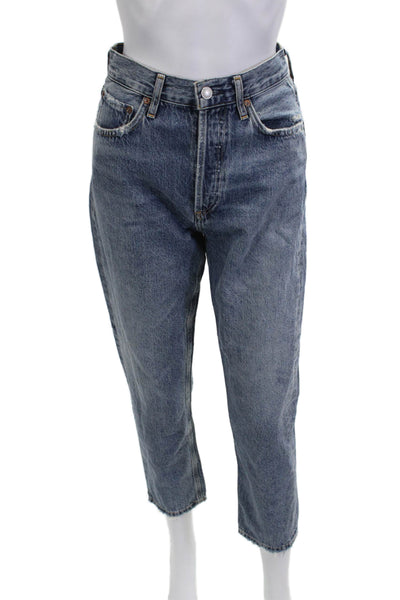 Agolde Womens Cropped Mom High Rise Jeans Blue Button Fly Size 25