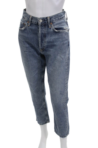 Agolde Womens Cropped Mom High Rise Jeans Blue Button Fly Size 25
