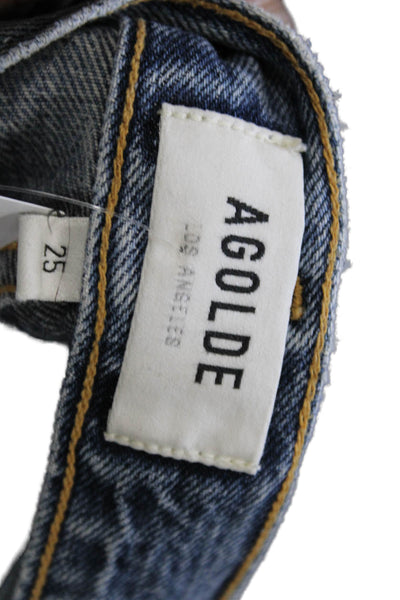 Agolde Womens Cropped Mom High Rise Jeans Blue Button Fly Size 25