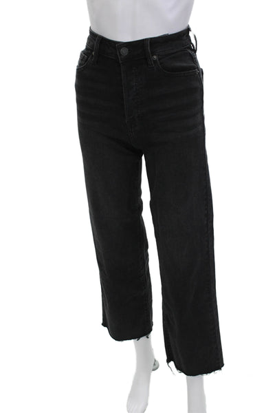 Hidden Womens Cropped Straight Black Jeans Button Mid Rise Size 24