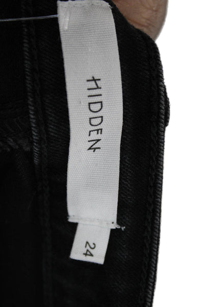 Hidden Womens Cropped Straight Black Jeans Button Mid Rise Size 24