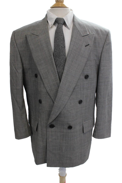Pierre Balmain Men Gray Check Wool Suit Jacket Button Collared Size 44