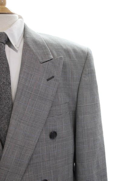 Pierre Balmain Men Gray Check Wool Suit Jacket Button Collared Size 44