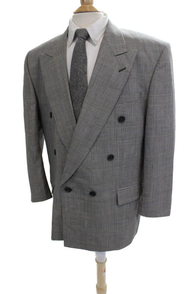 Pierre Balmain Men Gray Check Wool Suit Jacket Button Collared Size 44
