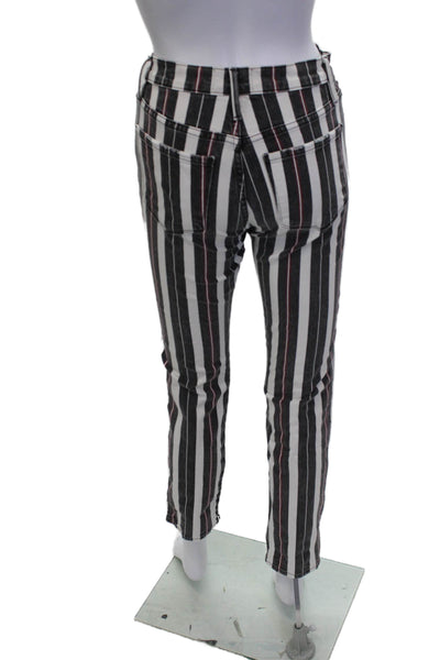 Frame Womens Cropped Ankle Pants Black Striped Button 99% Cotton Size 24